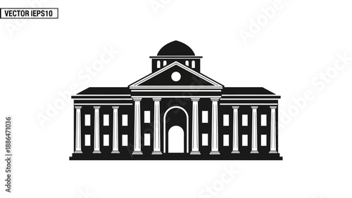 Classical Architecture Building Facade with Columns and Dome.