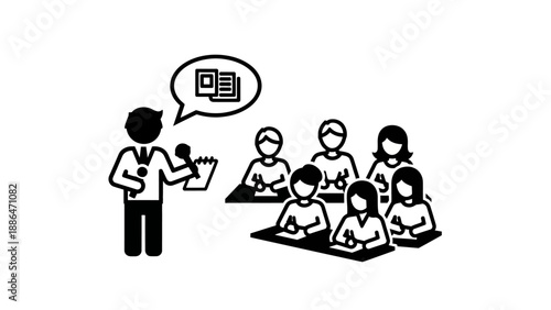 Teacher instructing students in a classroom setting.