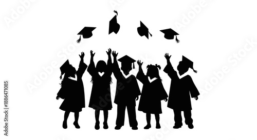 Children Celebrating Graduation Throwing Caps in the Air.