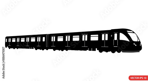 Modern Electric Train Silhouette on White Background.