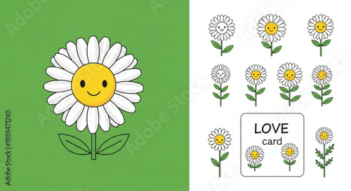 Happy daisy flower illustration with smiley face on colorful background  