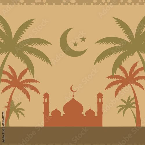 palm trees and palms Islamic design vector