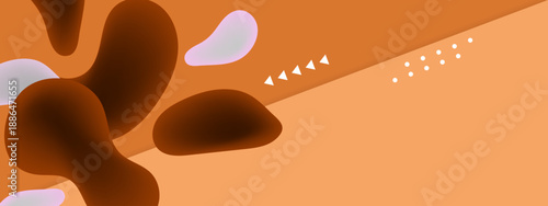 Contemporary orange background with dark fluid shapes and white geometric decorative details