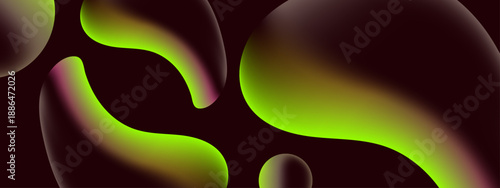 Bright neon green and magenta organic liquid shapes flowing on dark backdrop