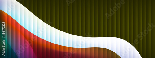 Creative dark olive green backdrop with vibrant red light wave and vertical stripe texture