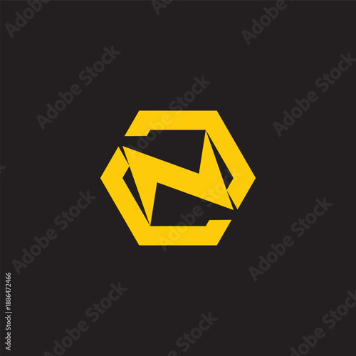 letter n zn hexagonal geometric thunder power logo vector