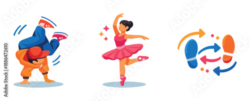 Dynamic breakdance and ballet performances with vibrant motion effects