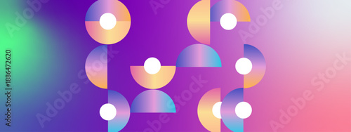 Modern bauhaus inspired background with purple gradient and abstract semicircle circle geometric patterns