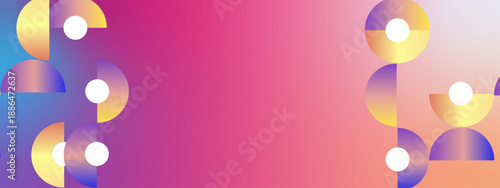 Minimalist symmetrical background featuring geometric semicircle elements on a vibrant pink and blue gradient