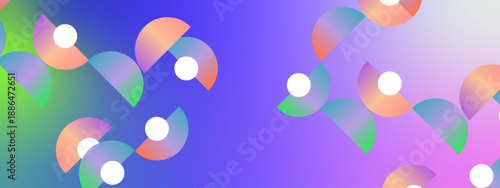 Creative abstract background featuring scattered half circle shapes on a vibrant purple and blue gradient backdrop
