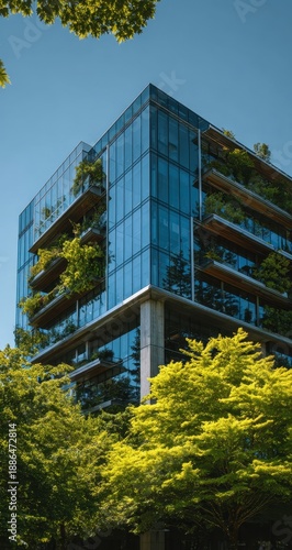 Wallpaper Mural High quality photo of Sustainable architecture building with vertical forest, modern glass skyscraper with green balconies and trees Torontodigital.ca