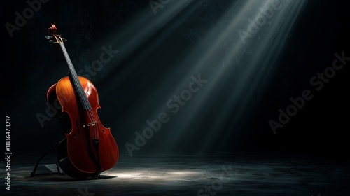 Wallpaper Mural Cello stands alone in a dark space with light highlighting it during a quiet moment in music creation Torontodigital.ca
