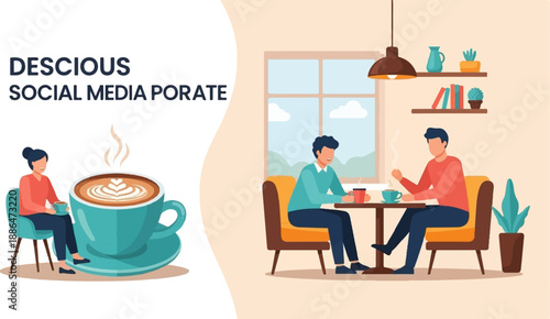 People enjoying coffee together in a cozy cafe with latte art