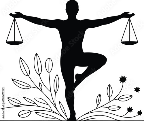 Artistic Silhouette of Man Balancing Scales