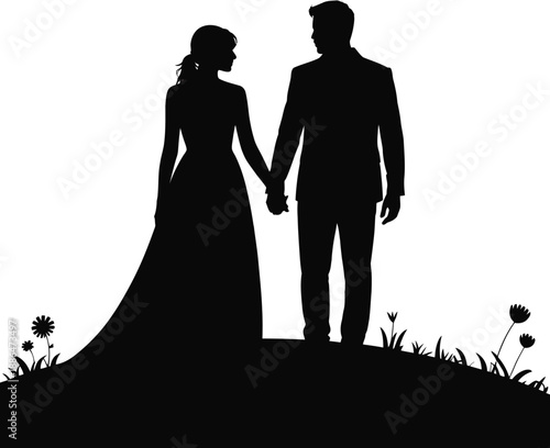 Romantic Wedding Couple Silhouette Landscape