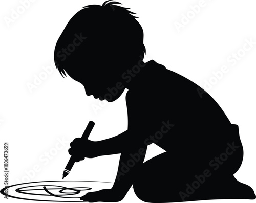 Child Artist Creating Floor Masterpiece