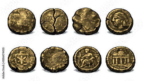 Ancient greek coins display: historical artifacts with diverse designs