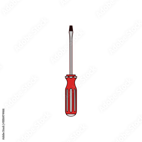 Cartoon red handled flathead screwdriver vertical orientation illustration