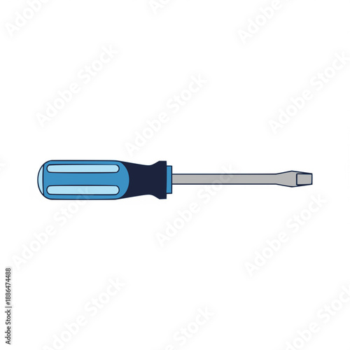 Vector illustration blue handled flathead screwdriver horizontal position
