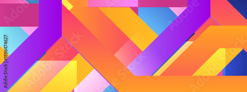 A high energy abstract design with interlocking colorful lines and shapes in purple orange and blue for creative media projects