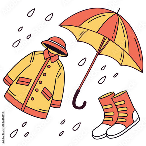 Colorful Rainy Season Clothing for Adults and Children Vector 