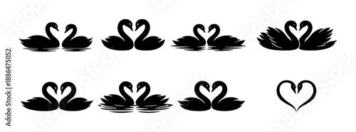 Silhouette of swans forming heart shapes on gradient background