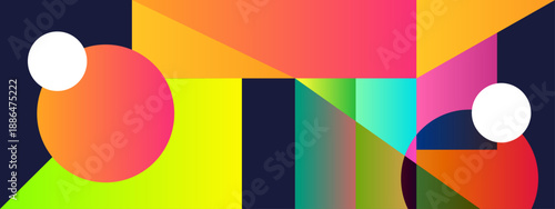 Creative abstract composition inspired by bauhaus style using circles rectangles and bold primary colors for a retro modern look