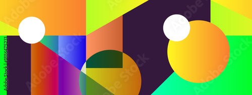 A diverse geometric collage featuring spheres and sharp angles in a variety of bright neon and deep colors for digital art