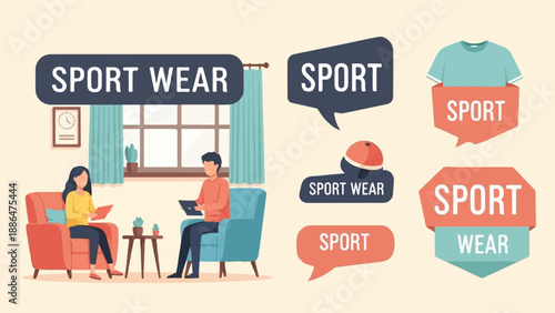 People discuss sport wear options in a cozy living room setting