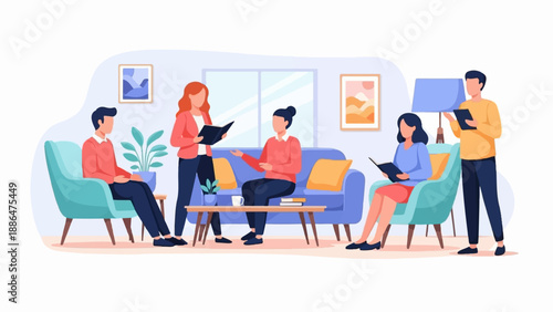 People gathered in a room for a discussion or study session