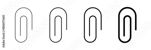 Set of minimalist paperclip icons with transparent background, depicting attachment symbols for document management, file linking, and office supplies, vector illustration