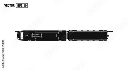 Top view silhouette of a freight train on white background.