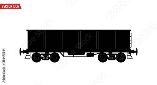 Silhouette of a black freight train car on a white background.