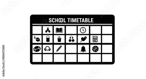 School Timetable with Icons Representing Subjects and Activities.