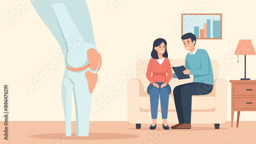 Medical consultation about knee joint anatomy and patient care
