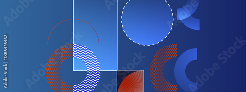 Professional deep blue composition with geometric rings and wavy textures for corporate use