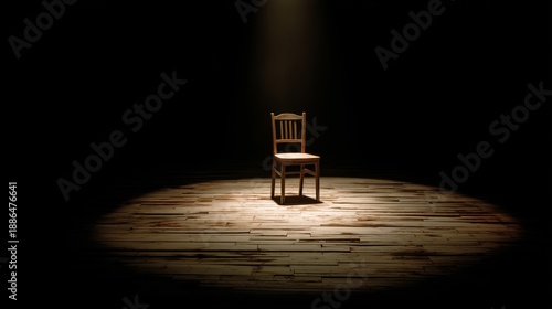 Wallpaper Mural Wooden chair stands alone on stage under spotlight in dark set with wooden floor Torontodigital.ca