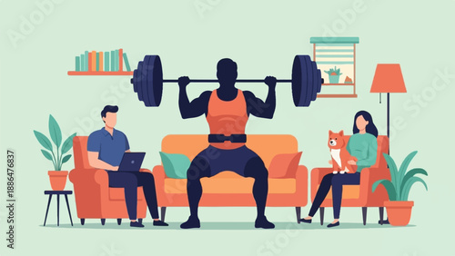 People engaging in different activities in a living room