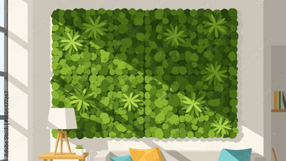 © Nita - Modern living room with a large green wall and bright sunlight streaming in © Nita - Modern living room with a large green wall and bright sunlight streaming in