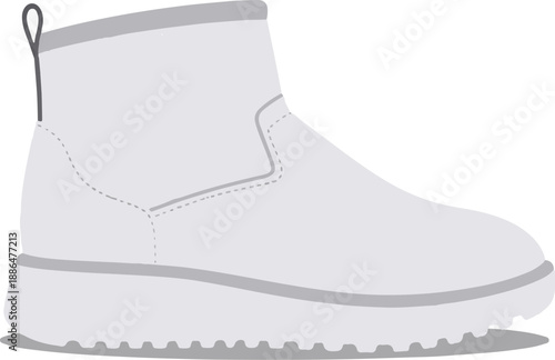 Minimalist illustration of a cozy, ankle-high winter boot in light gray