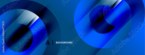 Abstract blue shapes overlap, creating dynamic visual effect. Modern design suitable for backgrounds, presentations. Smooth gradients present depth.