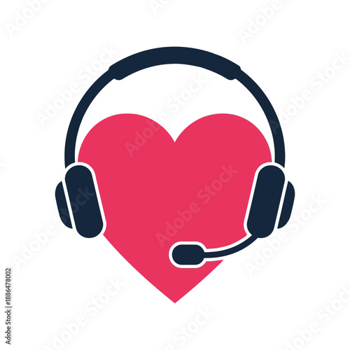 Customer support heart headset vector clipart for call center, helpline, and communication design