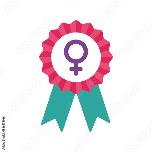 Women's Day award ribbon vector clipart, feminism symbol, flat design, empowerment illustration
