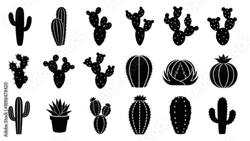 Collection of Various Cactus Silhouettes.