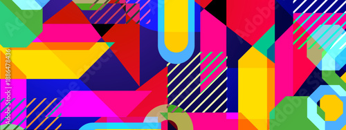 High energy background with colorful polygons stripes and sharp geometric shapes