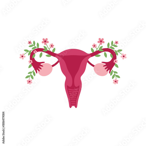 Women's Day uterus vector clipart with flowers, feminine health illustration, empowerment art