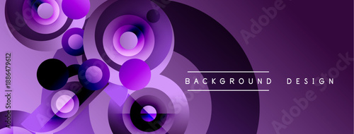 Purple abstract circles overlap, creating dynamic visual effect. Modern design suitable for backgrounds, banners, presentations.