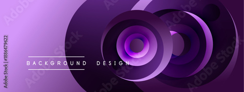 Purple abstract circles create dynamic background. Modern design features gradient shades, sleek lines, text overlay.