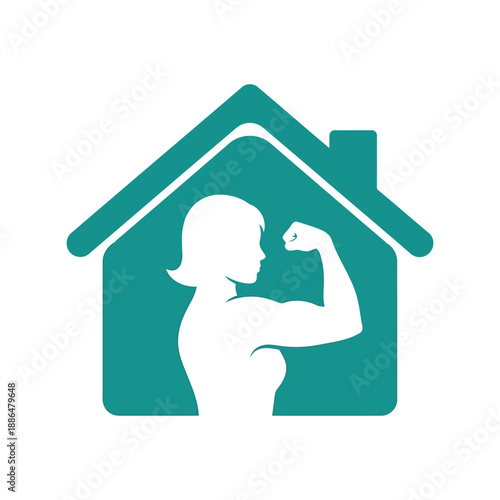 Women's Day vector clipart, strong woman silhouette in house, empowerment illustration