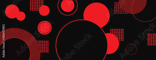 Abstract background with black background and red circles. Background features geometric patterns. Red and black background. Abstract geometric circle pattern background vector